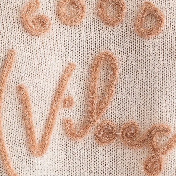 LE LISCollection GOOD VIBES Tinsel CrewNeck Knit Top NWT Small - Picture 3 of 3